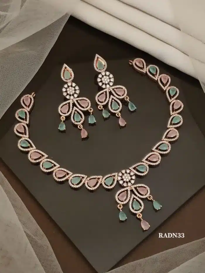 Alluring AD Necklace Set for Women | Gold Plated Necklace and Earrings with AD Stones