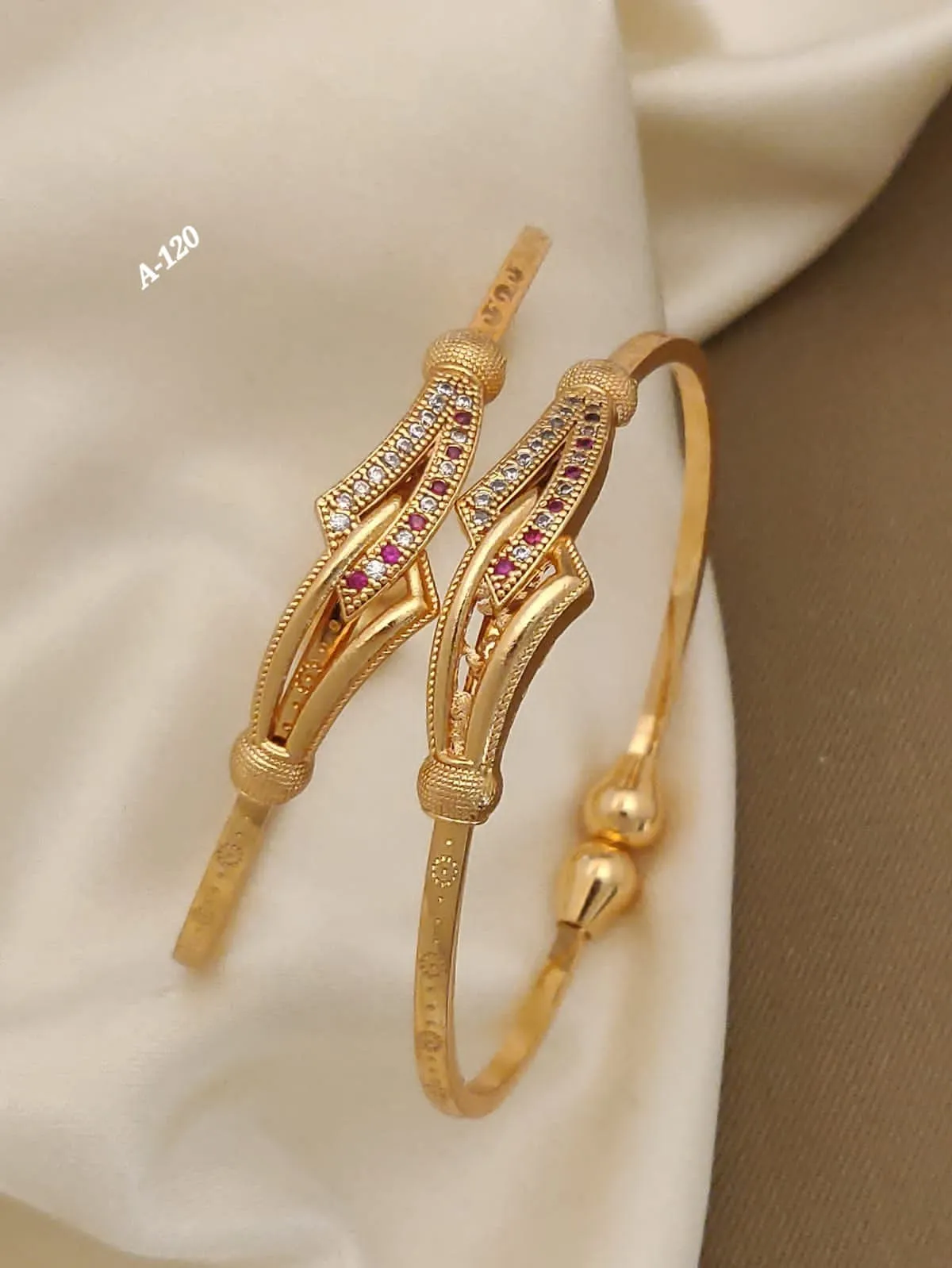 Gold plated openable bracelet for girls with unique diamond design in golden colour